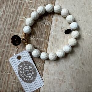 CADYN & CHARLIE | Sand Surf Sea White Beaded Bracelet SAND Gold Charm